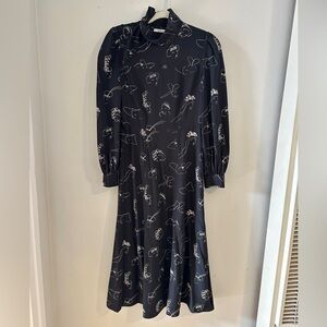 CO Lightweight Mock Tie Neck Long Sleeve Midi Dress